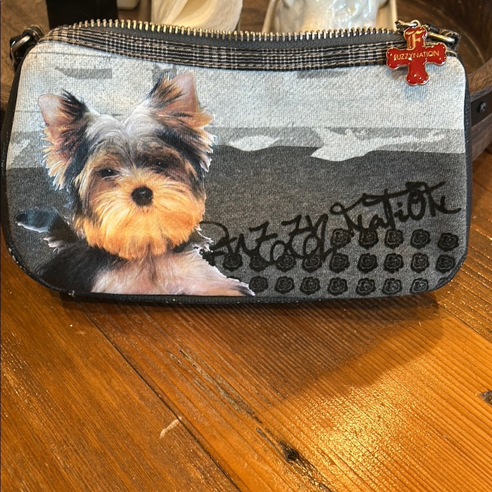 Fuzzy Nation Dog Print Clutch